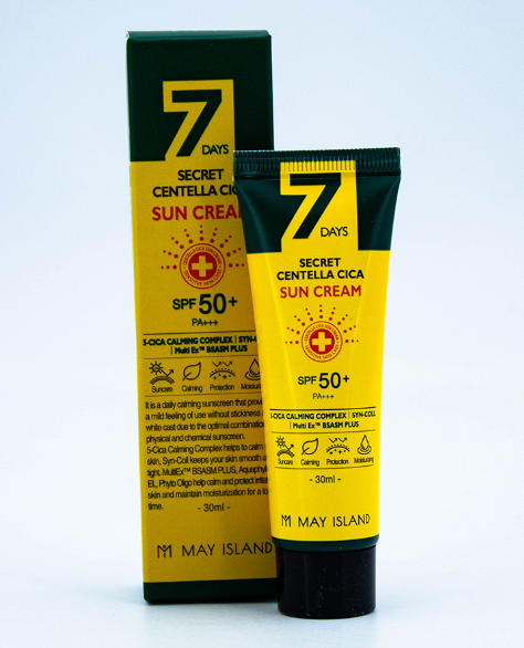 Sunscreen cream with centella MAY ISLAND SPF50+ PA+++, 30 ml